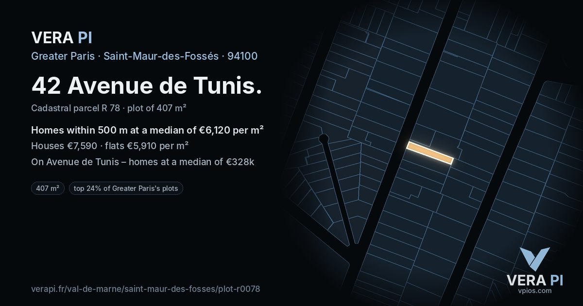 42 Avenue de Tunis, Saint-Maur-des-Fossés at night – the plot lit, the parcels around coloured by the prices near them