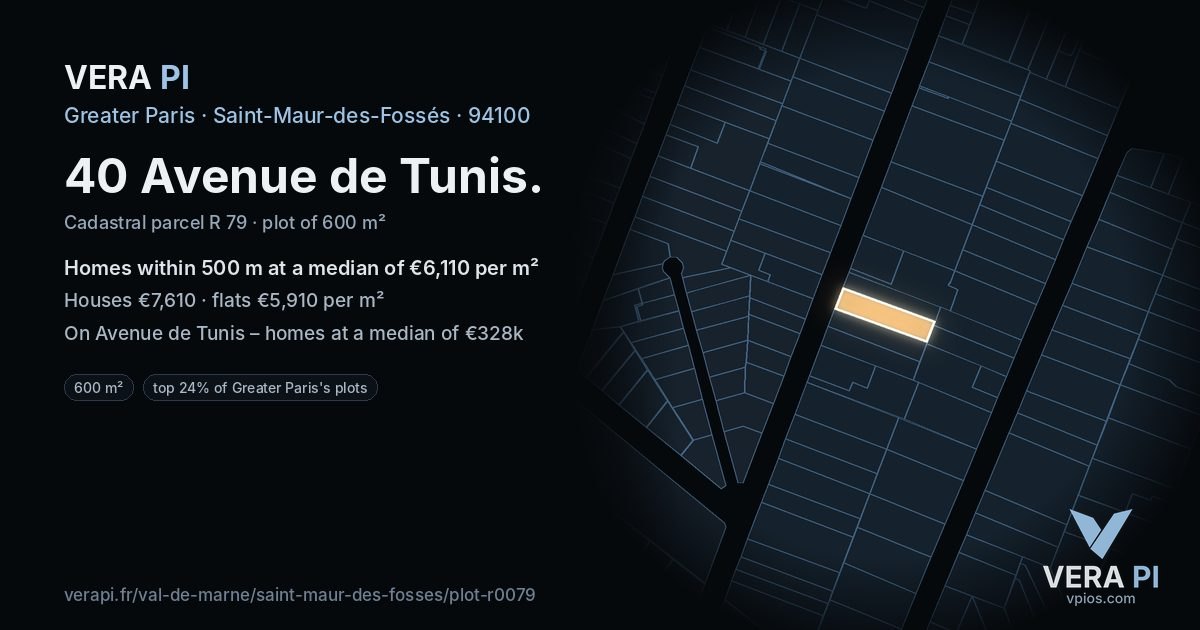 40 Avenue de Tunis, Saint-Maur-des-Fossés at night – the plot lit, the parcels around coloured by the prices near them