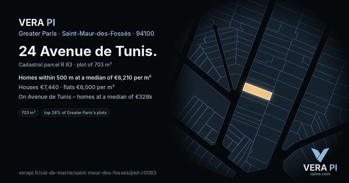24 Avenue de Tunis, Saint-Maur-des-Fossés at night – the plot lit, the parcels around coloured by the prices near them