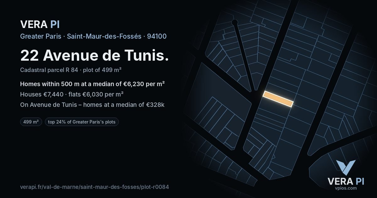 22 Avenue de Tunis, Saint-Maur-des-Fossés at night – the plot lit, the parcels around coloured by the prices near them