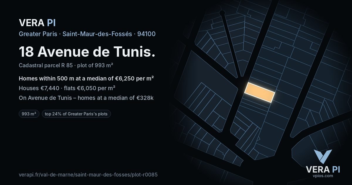 18 Avenue de Tunis, Saint-Maur-des-Fossés at night – the plot lit, the parcels around coloured by the prices near them