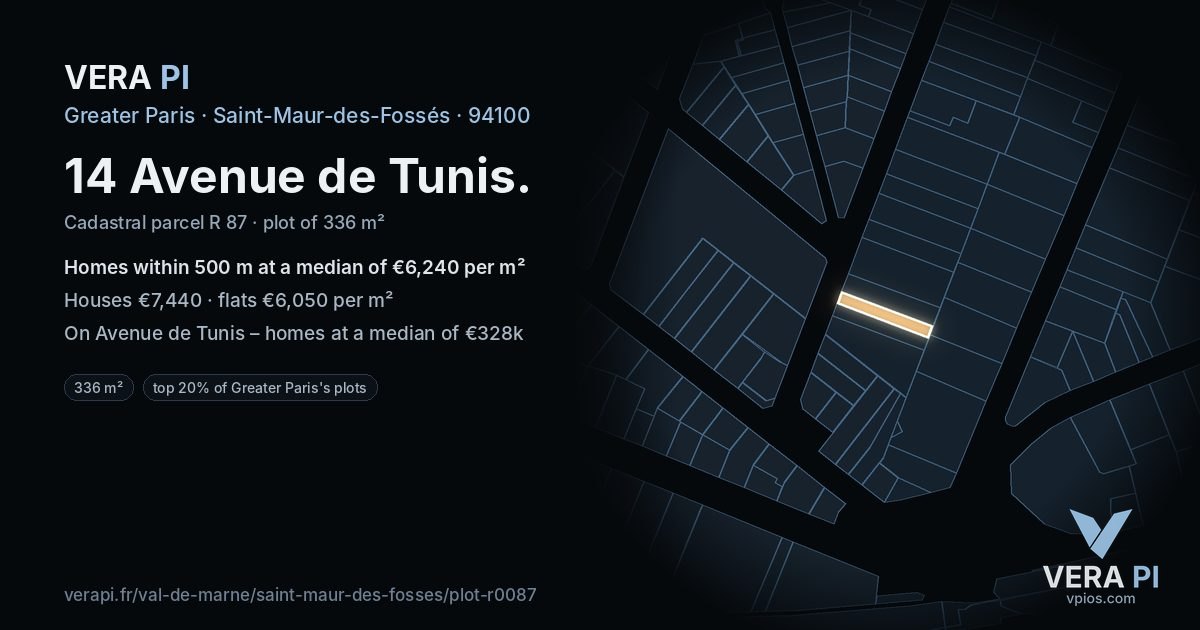 14 Avenue de Tunis, Saint-Maur-des-Fossés at night – the plot lit, the parcels around coloured by the prices near them