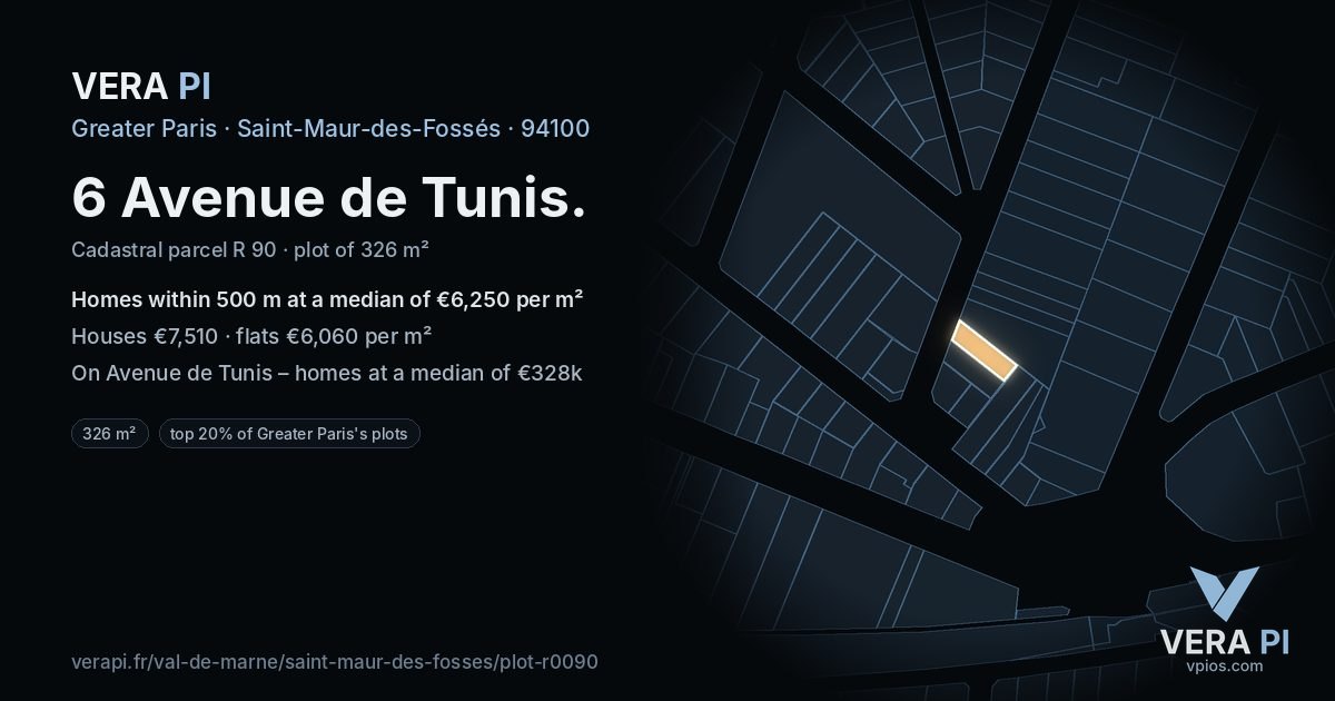6 Avenue de Tunis, Saint-Maur-des-Fossés at night – the plot lit, the parcels around coloured by the prices near them