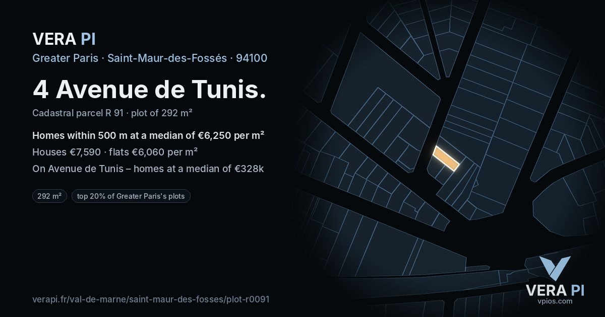 4 Avenue de Tunis, Saint-Maur-des-Fossés at night – the plot lit, the parcels around coloured by the prices near them