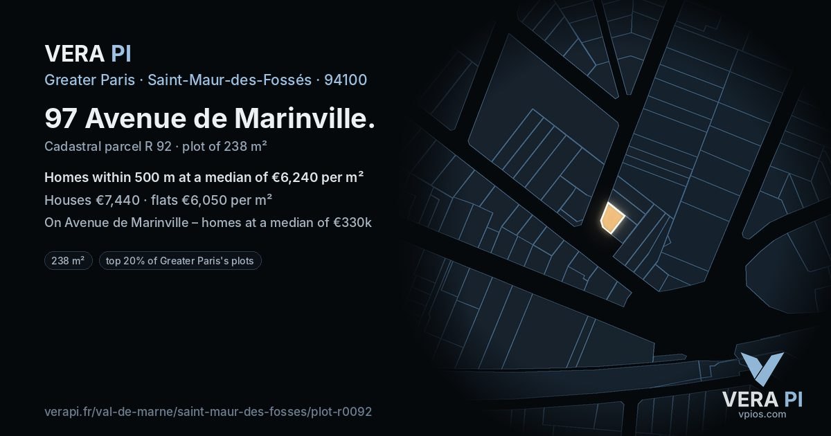 97 Avenue de Marinville, Saint-Maur-des-Fossés at night – the plot lit, the parcels around coloured by the prices near them