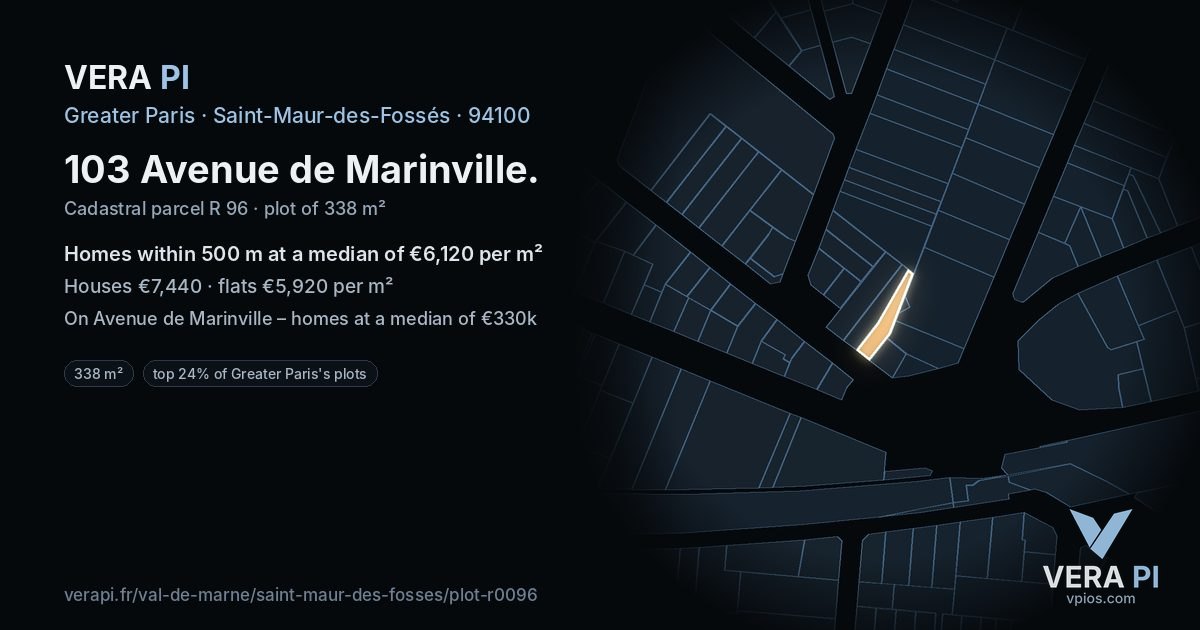 103 Avenue de Marinville, Saint-Maur-des-Fossés at night – the plot lit, the parcels around coloured by the prices near them