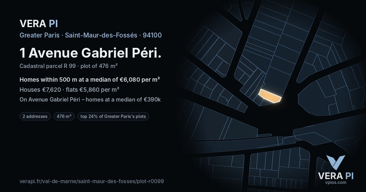 1 Avenue Gabriel Péri, Saint-Maur-des-Fossés at night – the plot lit, the parcels around coloured by the prices near them