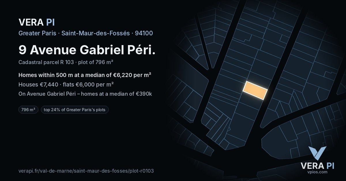 9 Avenue Gabriel Péri, Saint-Maur-des-Fossés at night – the plot lit, the parcels around coloured by the prices near them