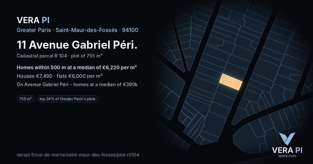 11 Avenue Gabriel Péri, Saint-Maur-des-Fossés at night – the plot lit, the parcels around coloured by the prices near them