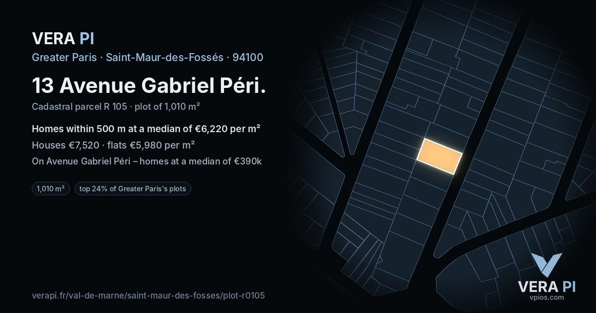 13 Avenue Gabriel Péri, Saint-Maur-des-Fossés at night – the plot lit, the parcels around coloured by the prices near them