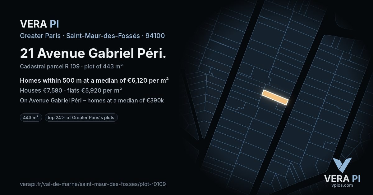 21 Avenue Gabriel Péri, Saint-Maur-des-Fossés at night – the plot lit, the parcels around coloured by the prices near them
