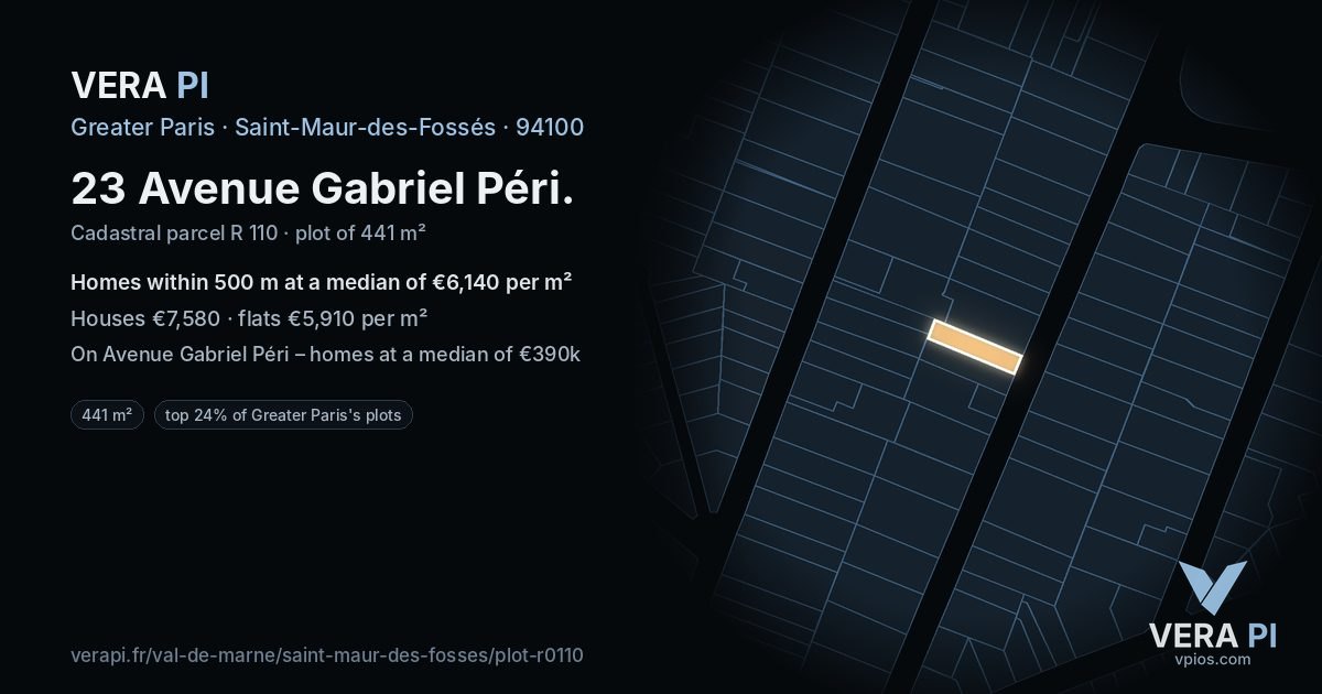 23 Avenue Gabriel Péri, Saint-Maur-des-Fossés at night – the plot lit, the parcels around coloured by the prices near them