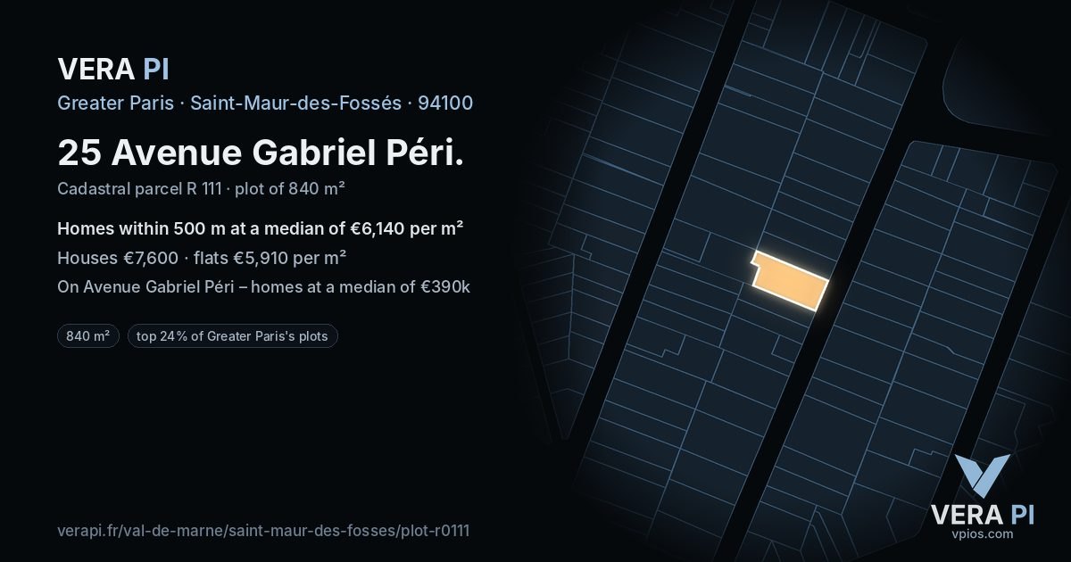 25 Avenue Gabriel Péri, Saint-Maur-des-Fossés at night – the plot lit, the parcels around coloured by the prices near them
