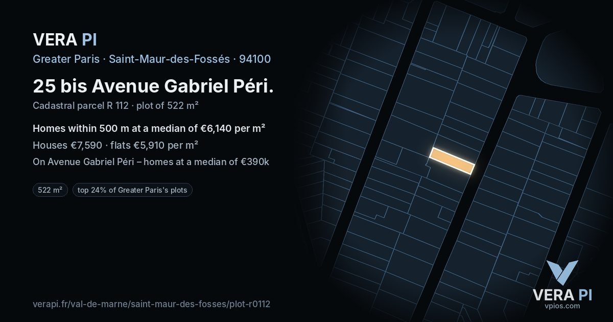 25 bis Avenue Gabriel Péri, Saint-Maur-des-Fossés at night – the plot lit, the parcels around coloured by the prices near them