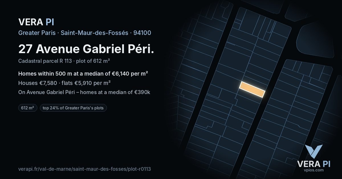 27 Avenue Gabriel Péri, Saint-Maur-des-Fossés at night – the plot lit, the parcels around coloured by the prices near them