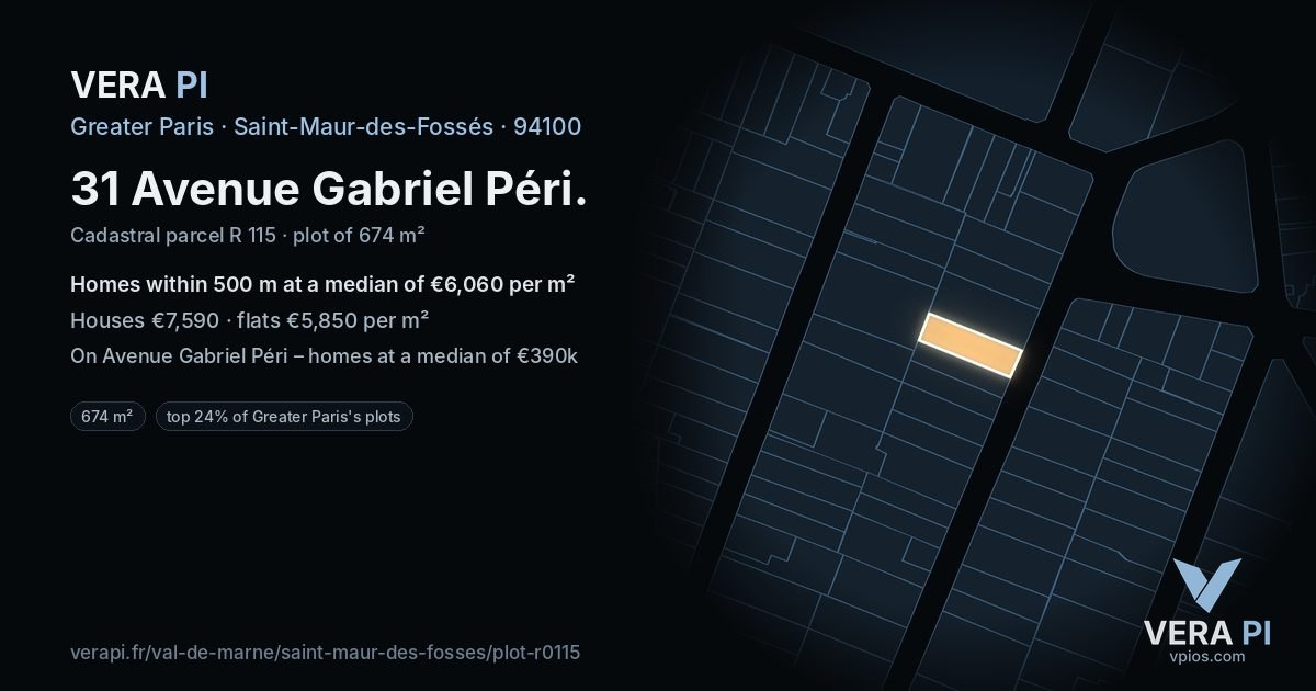 31 Avenue Gabriel Péri, Saint-Maur-des-Fossés at night – the plot lit, the parcels around coloured by the prices near them