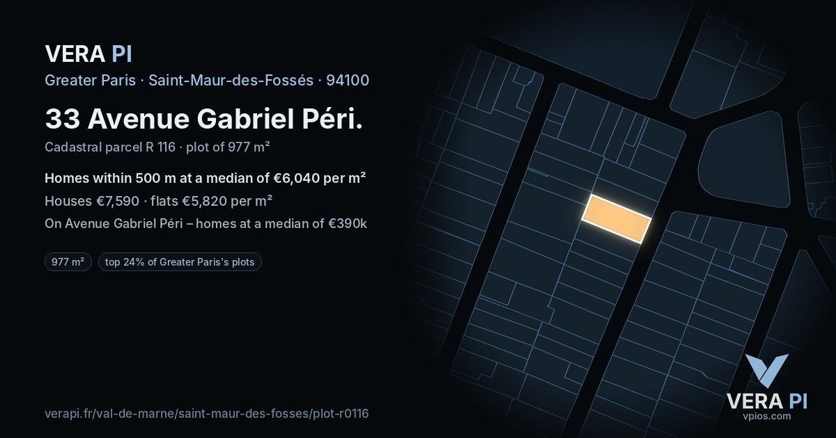 33 Avenue Gabriel Péri, Saint-Maur-des-Fossés at night – the plot lit, the parcels around coloured by the prices near them