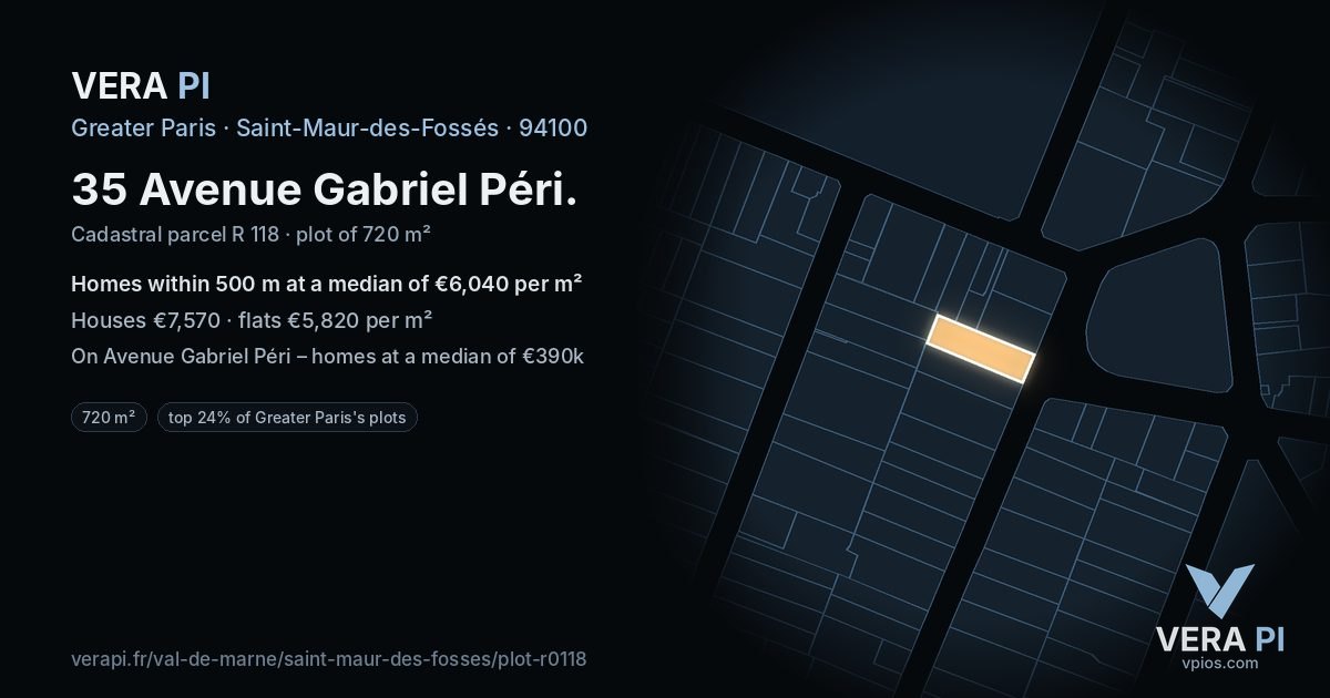 35 Avenue Gabriel Péri, Saint-Maur-des-Fossés at night – the plot lit, the parcels around coloured by the prices near them