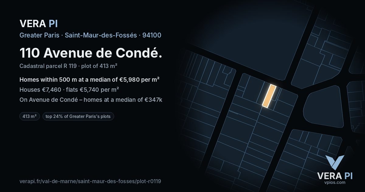 110 Avenue de Condé, Saint-Maur-des-Fossés at night – the plot lit, the parcels around coloured by the prices near them