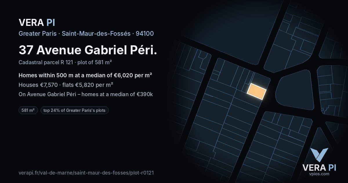 37 Avenue Gabriel Péri, Saint-Maur-des-Fossés at night – the plot lit, the parcels around coloured by the prices near them