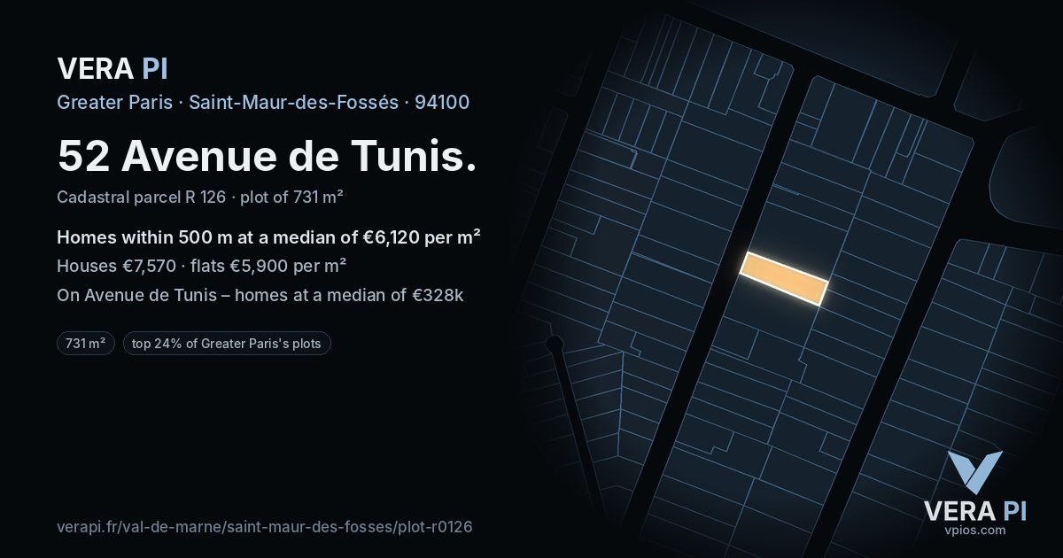 52 Avenue de Tunis, Saint-Maur-des-Fossés at night – the plot lit, the parcels around coloured by the prices near them