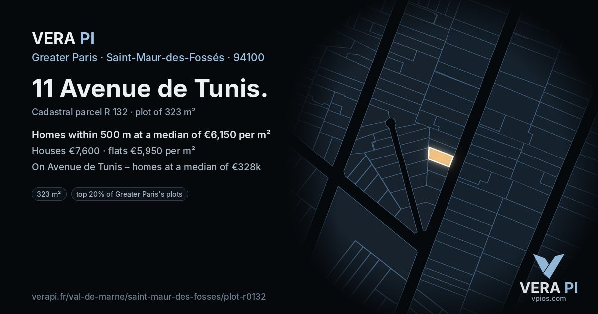 11 Avenue de Tunis, Saint-Maur-des-Fossés at night – the plot lit, the parcels around coloured by the prices near them