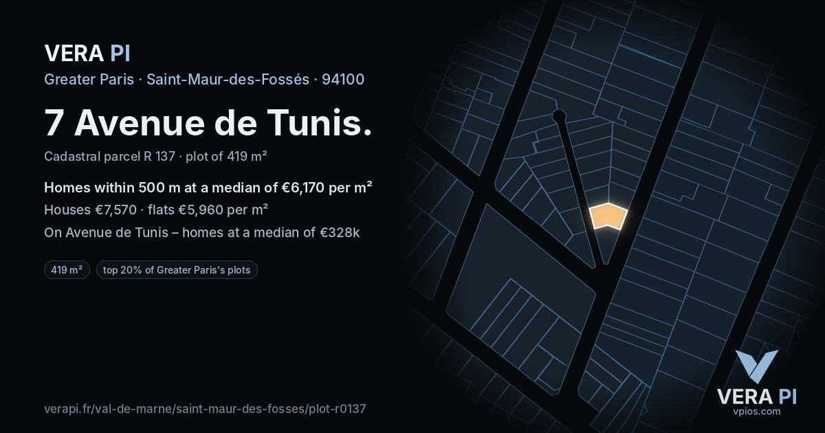 7 Avenue de Tunis, Saint-Maur-des-Fossés at night – the plot lit, the parcels around coloured by the prices near them