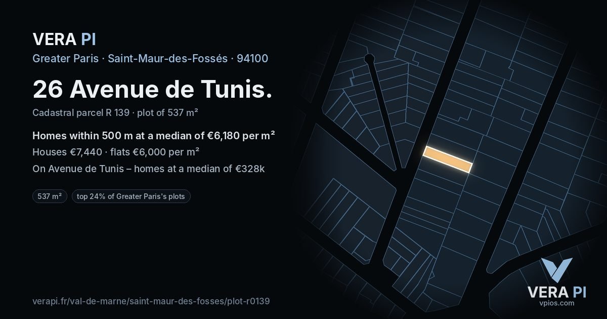 26 Avenue de Tunis, Saint-Maur-des-Fossés at night – the plot lit, the parcels around coloured by the prices near them
