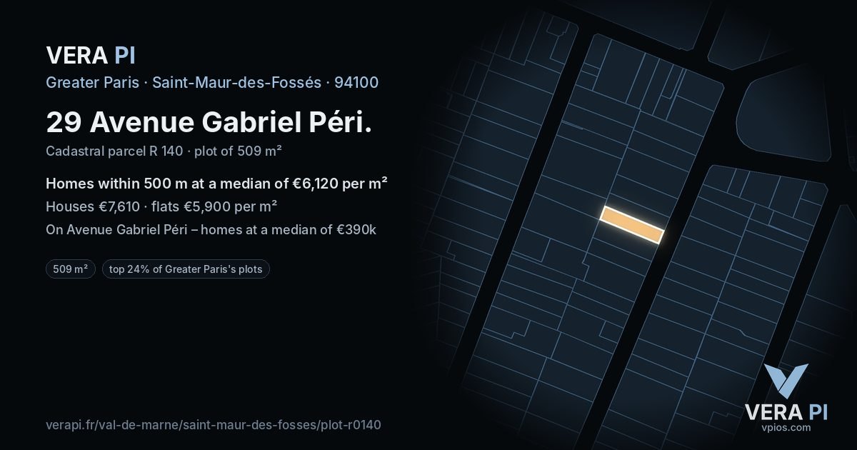29 Avenue Gabriel Péri, Saint-Maur-des-Fossés at night – the plot lit, the parcels around coloured by the prices near them