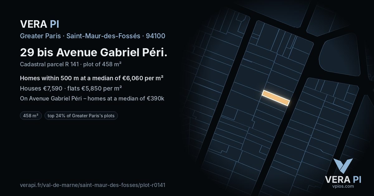 29 bis Avenue Gabriel Péri, Saint-Maur-des-Fossés at night – the plot lit, the parcels around coloured by the prices near them