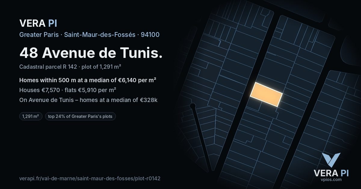 48 Avenue de Tunis, Saint-Maur-des-Fossés at night – the plot lit, the parcels around coloured by the prices near them