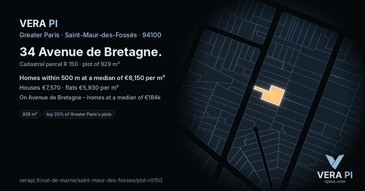 34 Avenue de Bretagne, Saint-Maur-des-Fossés at night – the plot lit, the parcels around coloured by the prices near them