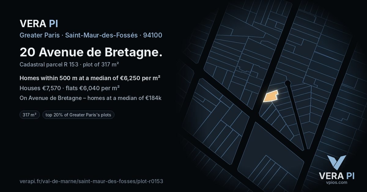 20 Avenue de Bretagne, Saint-Maur-des-Fossés at night – the plot lit, the parcels around coloured by the prices near them