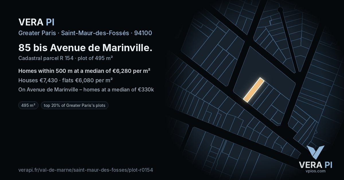 85 bis Avenue de Marinville, Saint-Maur-des-Fossés at night – the plot lit, the parcels around coloured by the prices near them