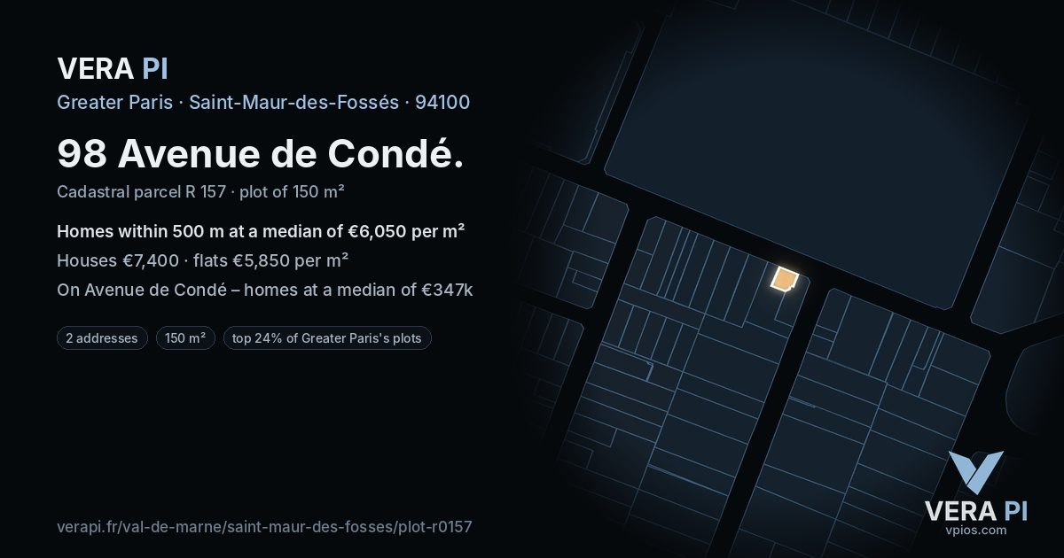 98 Avenue de Condé, Saint-Maur-des-Fossés at night – the plot lit, the parcels around coloured by the prices near them