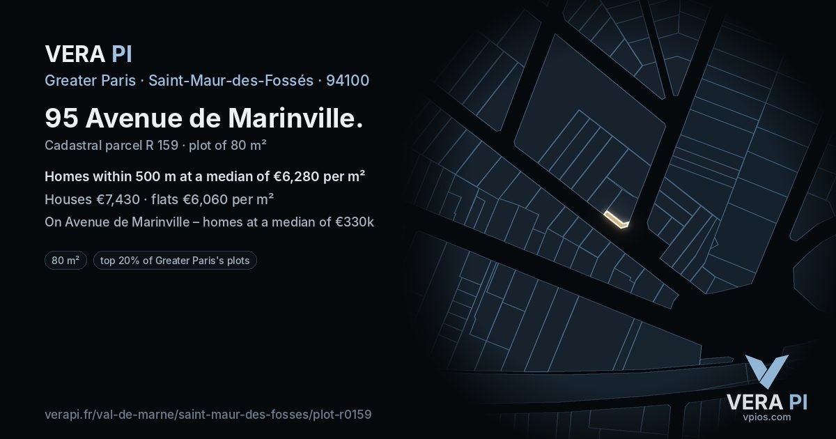 95 Avenue de Marinville, Saint-Maur-des-Fossés at night – the plot lit, the parcels around coloured by the prices near them