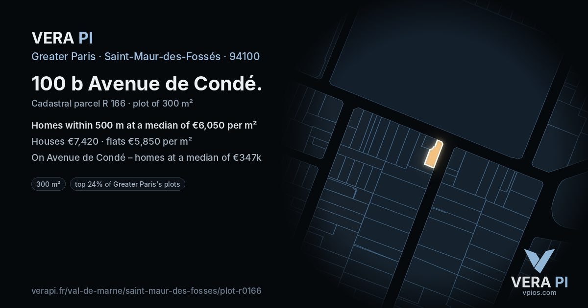 100 b Avenue de Condé, Saint-Maur-des-Fossés at night – the plot lit, the parcels around coloured by the prices near them