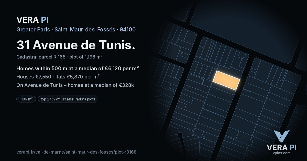 31 Avenue de Tunis, Saint-Maur-des-Fossés at night – the plot lit, the parcels around coloured by the prices near them