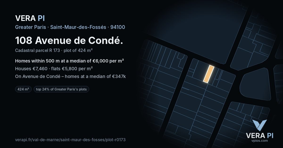 108 Avenue de Condé, Saint-Maur-des-Fossés at night – the plot lit, the parcels around coloured by the prices near them