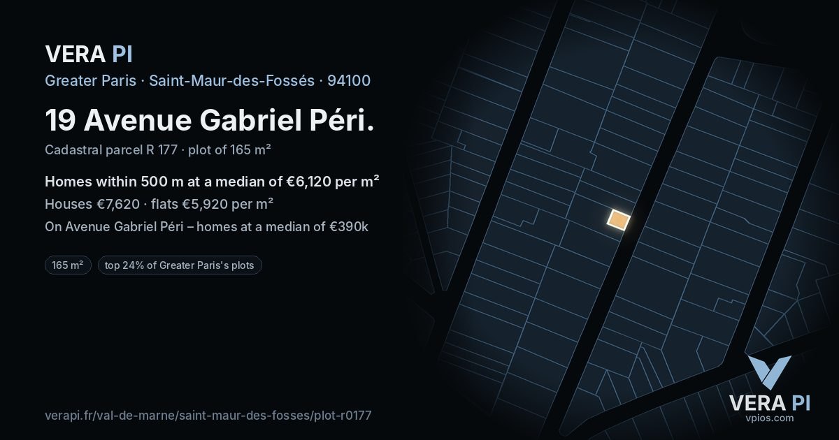 19 Avenue Gabriel Péri, Saint-Maur-des-Fossés at night – the plot lit, the parcels around coloured by the prices near them