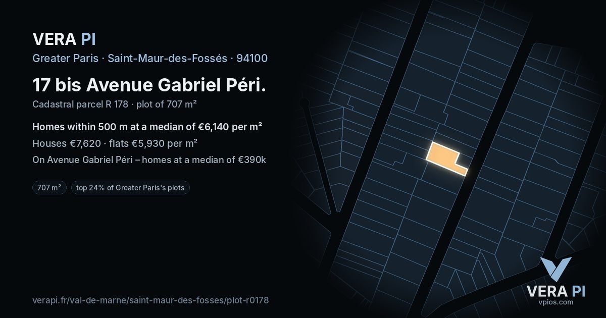 17 bis Avenue Gabriel Péri, Saint-Maur-des-Fossés at night – the plot lit, the parcels around coloured by the prices near them