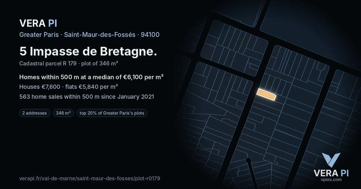 5 Impasse de Bretagne, Saint-Maur-des-Fossés at night – the plot lit, the parcels around coloured by the prices near them