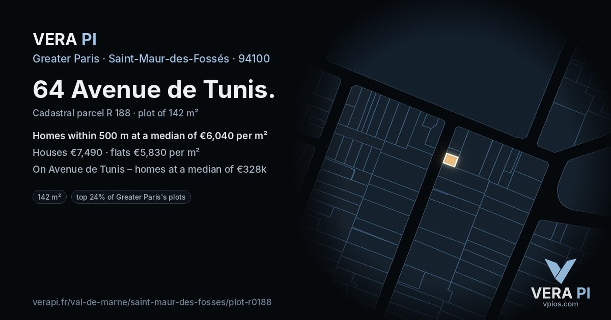 64 Avenue de Tunis, Saint-Maur-des-Fossés at night – the plot lit, the parcels around coloured by the prices near them