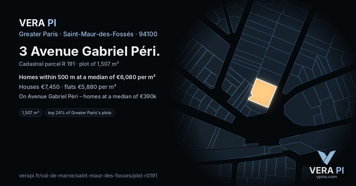 3 Avenue Gabriel Péri, Saint-Maur-des-Fossés at night – the plot lit, the parcels around coloured by the prices near them