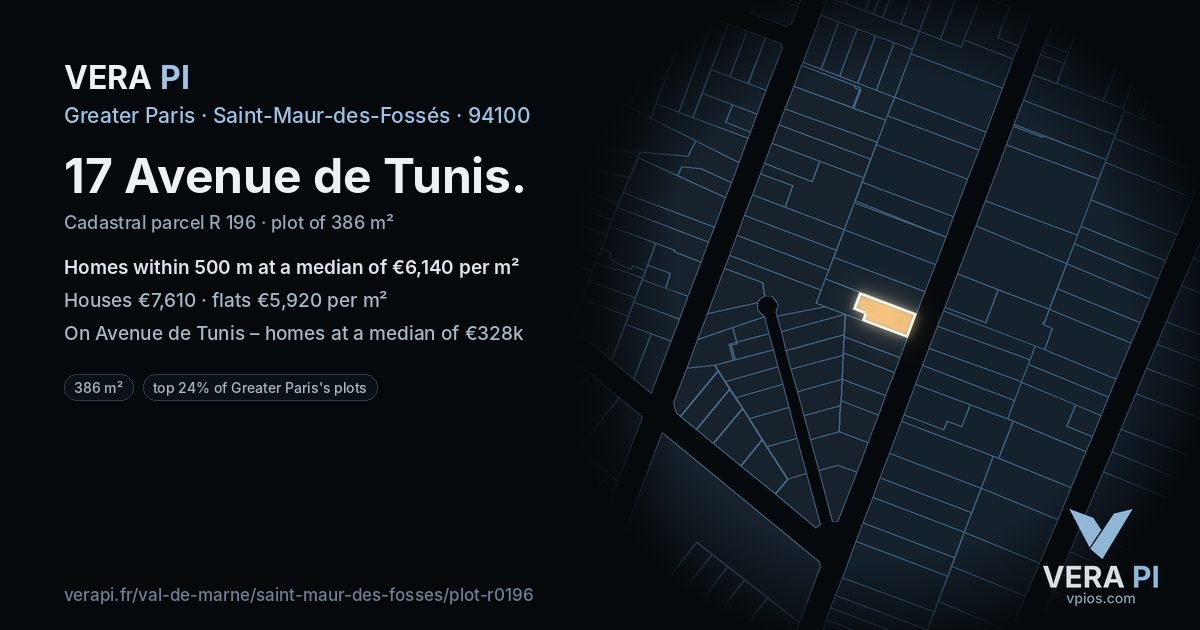 17 Avenue de Tunis, Saint-Maur-des-Fossés at night – the plot lit, the parcels around coloured by the prices near them