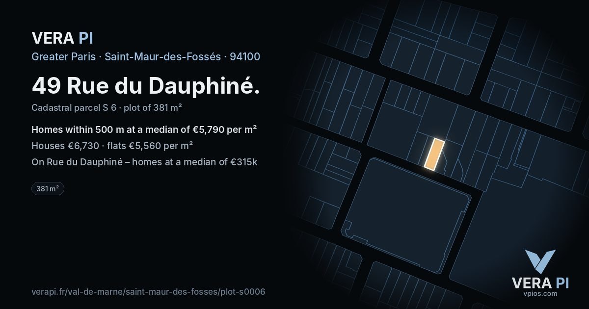 49 Rue du Dauphiné, Saint-Maur-des-Fossés at night – the plot lit, the parcels around coloured by the prices near them