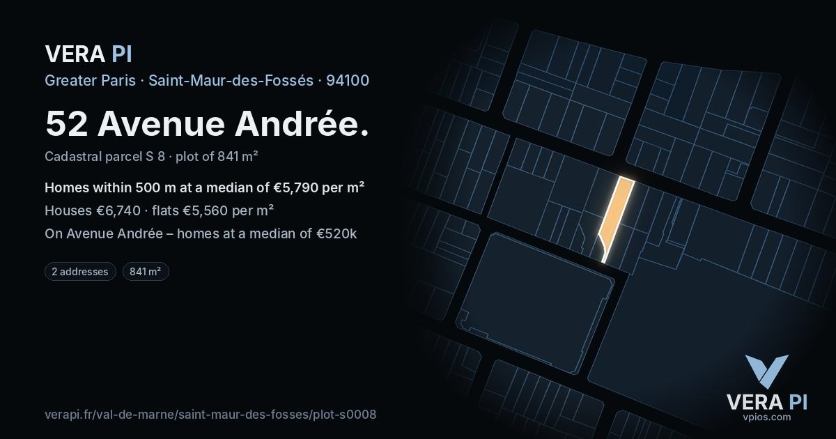 52 Avenue Andrée, Saint-Maur-des-Fossés at night – the plot lit, the parcels around coloured by the prices near them