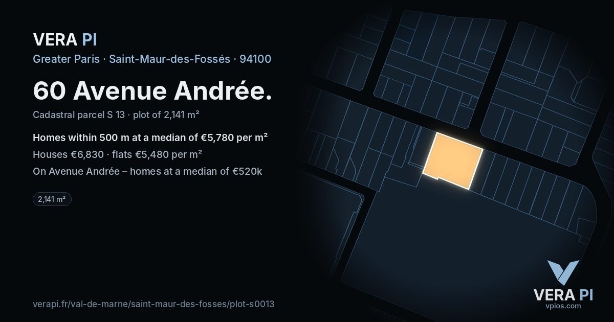 60 Avenue Andrée, Saint-Maur-des-Fossés at night – the plot lit, the parcels around coloured by the prices near them