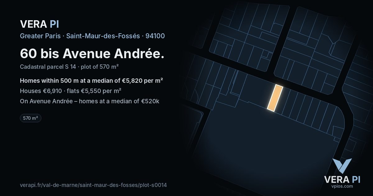 60 bis Avenue Andrée, Saint-Maur-des-Fossés at night – the plot lit, the parcels around coloured by the prices near them