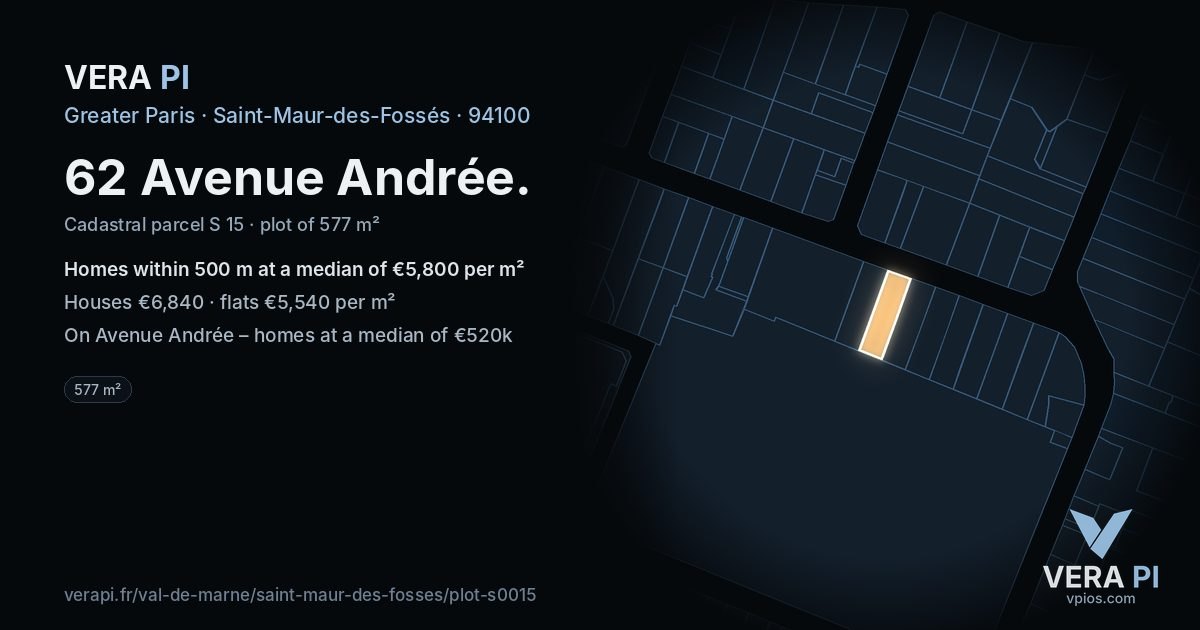 62 Avenue Andrée, Saint-Maur-des-Fossés at night – the plot lit, the parcels around coloured by the prices near them